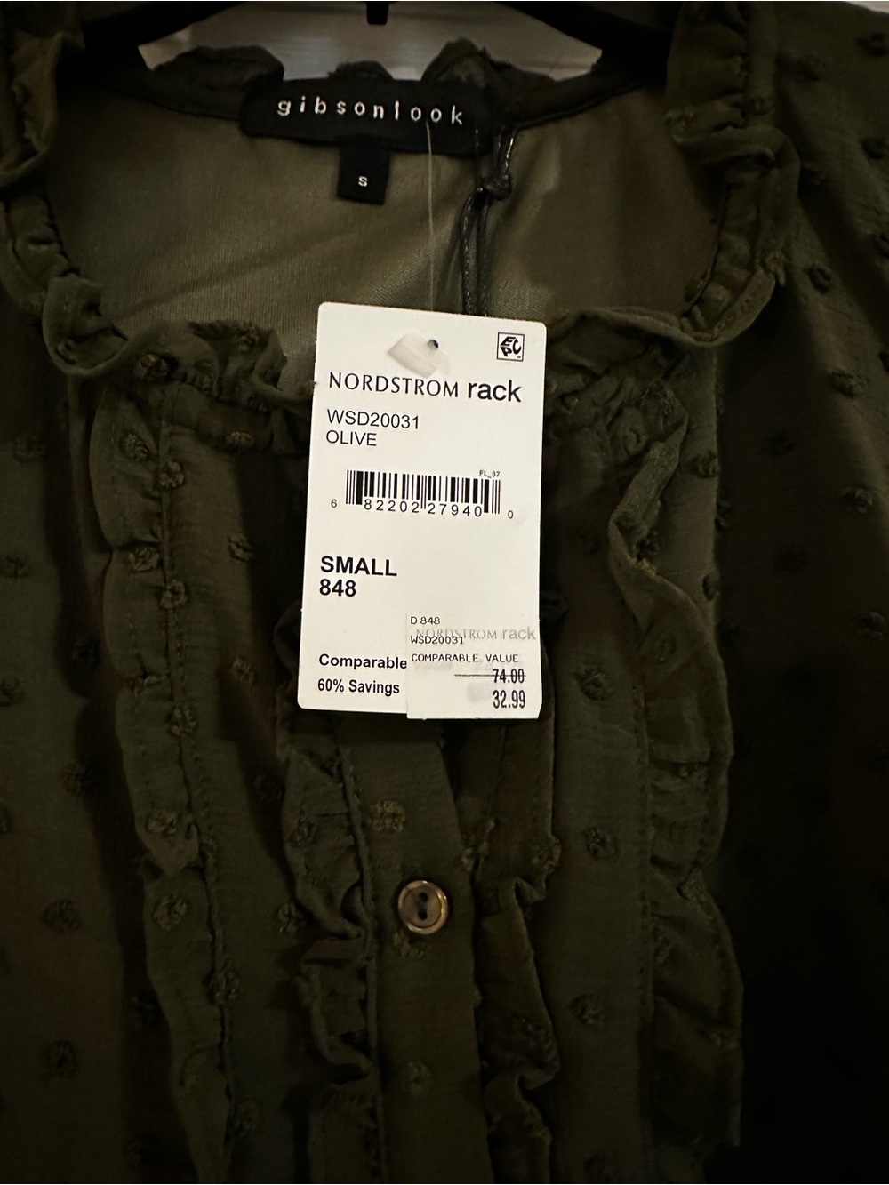 Gibsonlook Olive Green Ruffle Button-Front Blouse - Picture 2 of 2